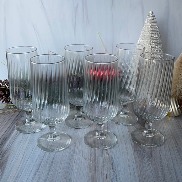 Kitchen Vintage Arcoroc Usa Optic Swirl Footed Glass Set Of 6 Poshmark